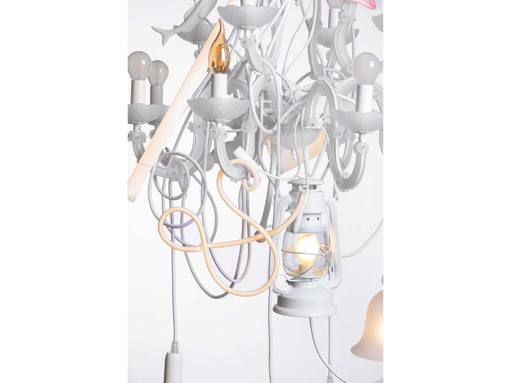 Karman Beautiful Mess 21-Light Matte White Chandelier with Murano Glass and Crystal