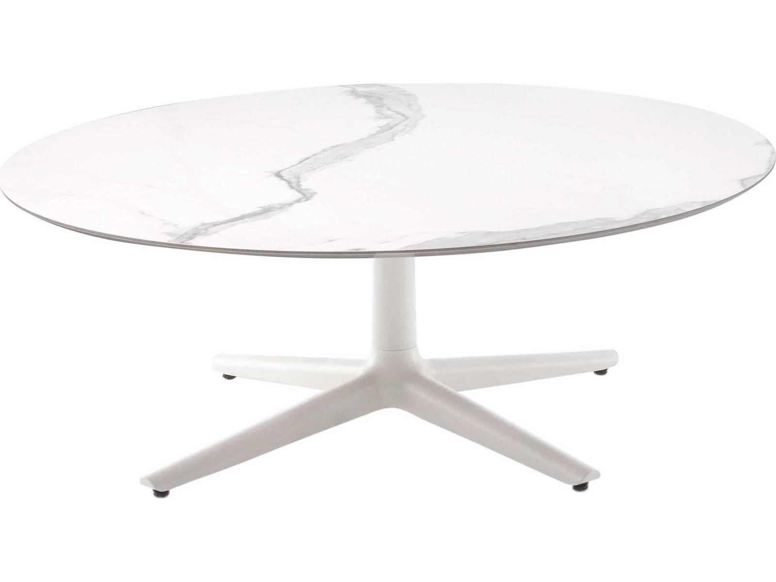 Multiplo Low Round Coffee Table with White Marble Top and White Base
