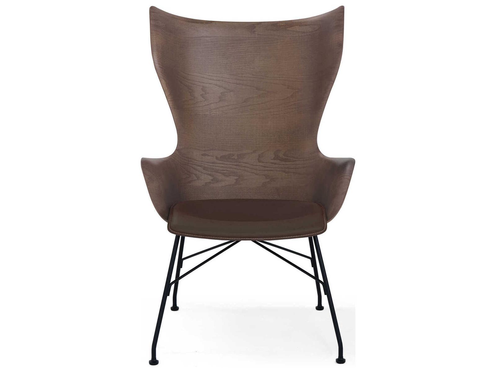 K Wood Curved Wood Accent Chair with Black Steel Frame