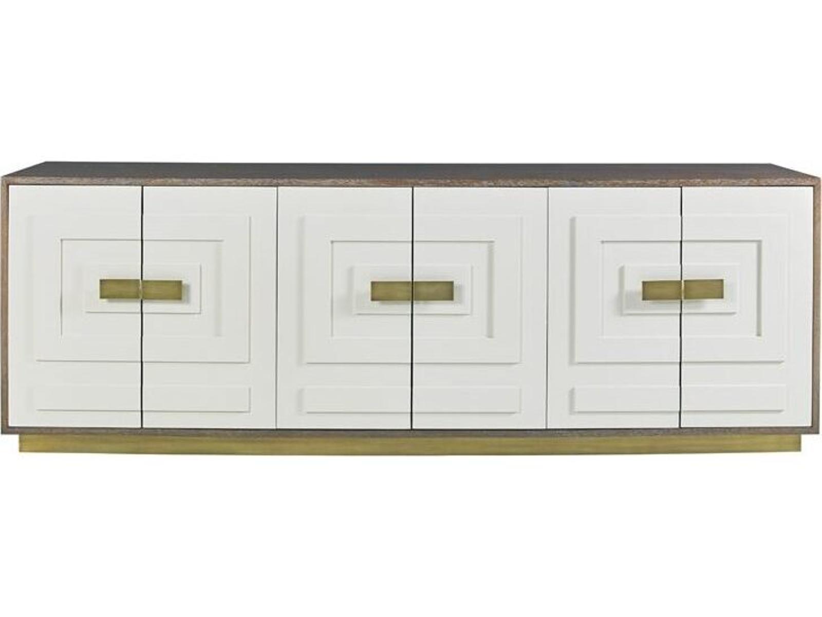 Jasper Six Door Credenza in Walnut Wood and Gloss White