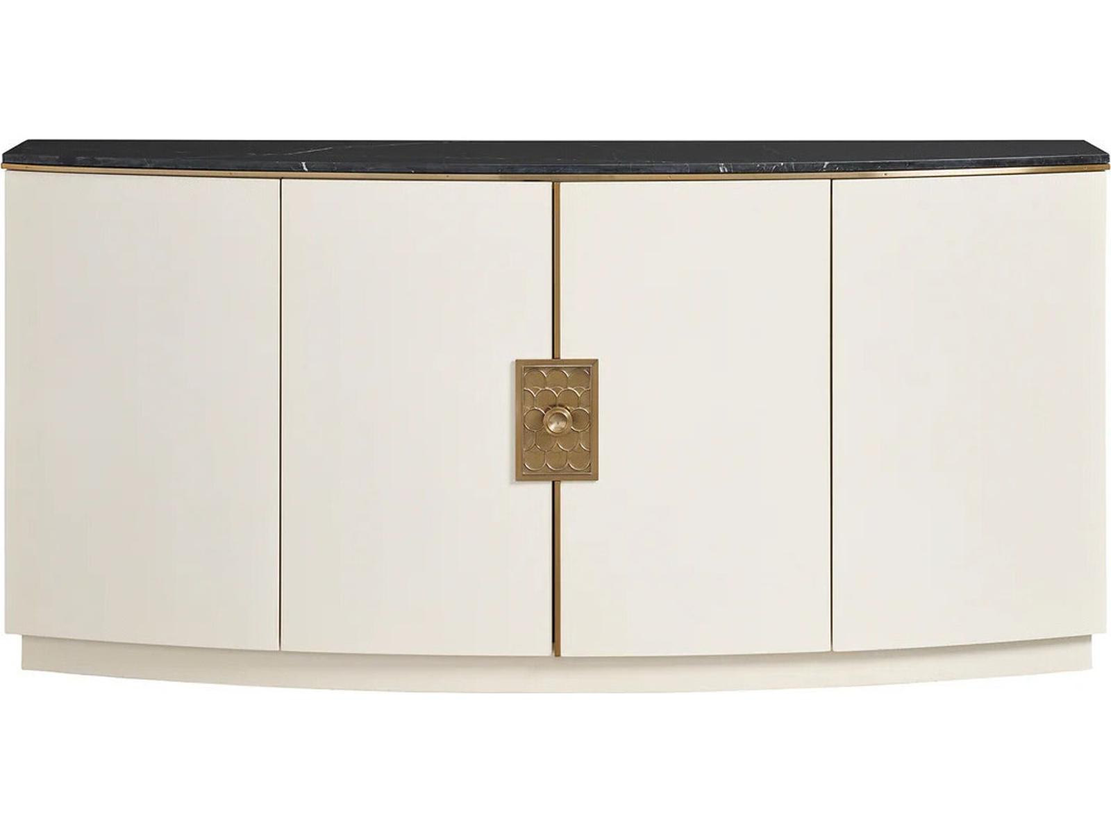 Paulina Server in Ivory Faux Vellum and Black Nero Marquina