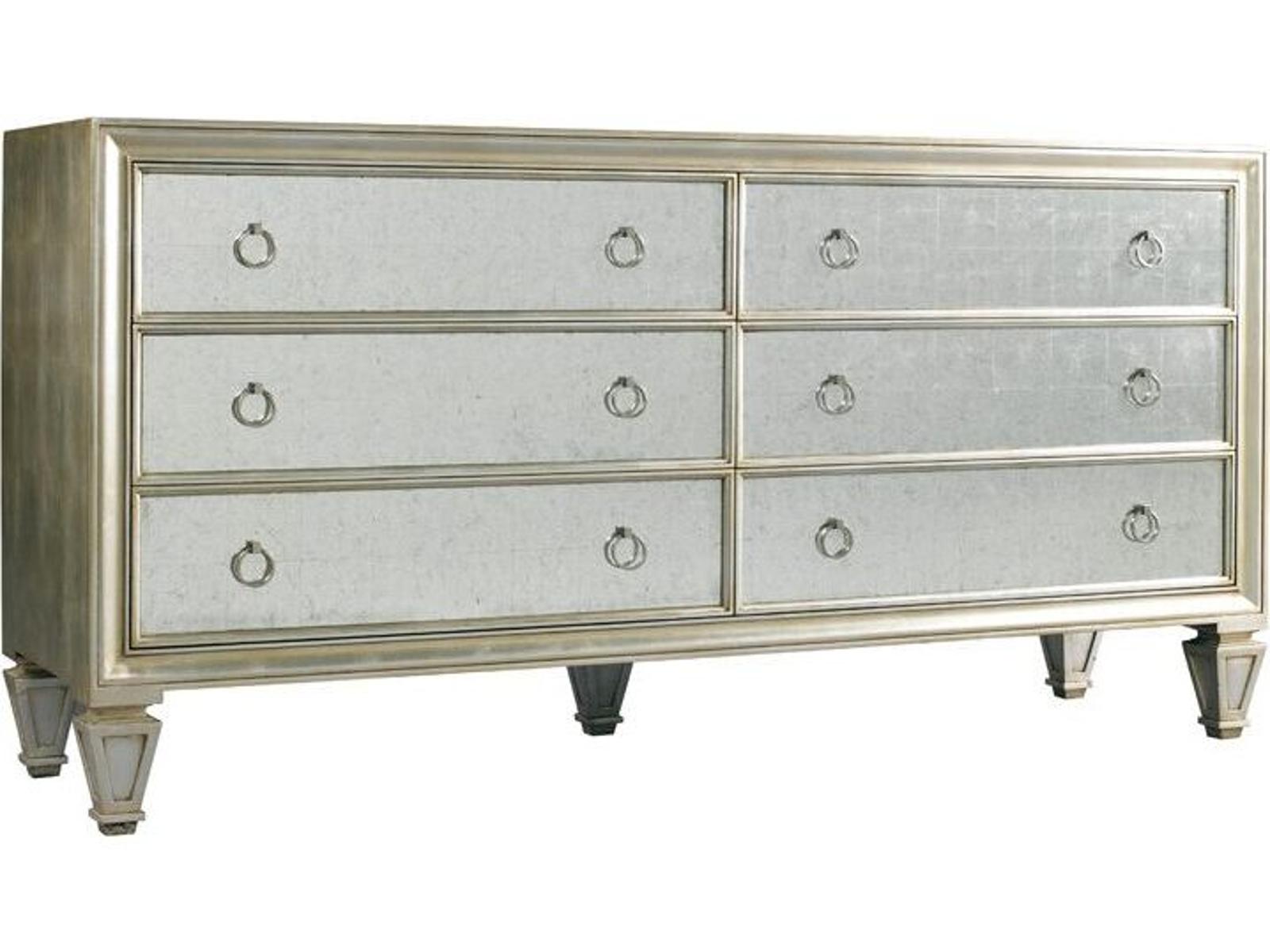 Blackwell 6-Drawer Double Dresser with Eglomise Panels in Estate Silver