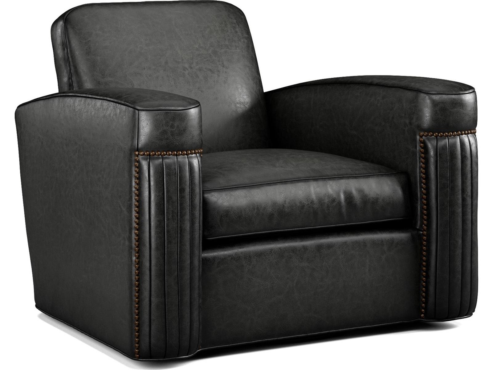Jacques Leather Swivel Accent Chair in Bark