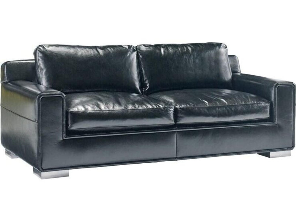 Hinson 2-Seat Black Leather Sofa with Clear Lacquer Metal Legs