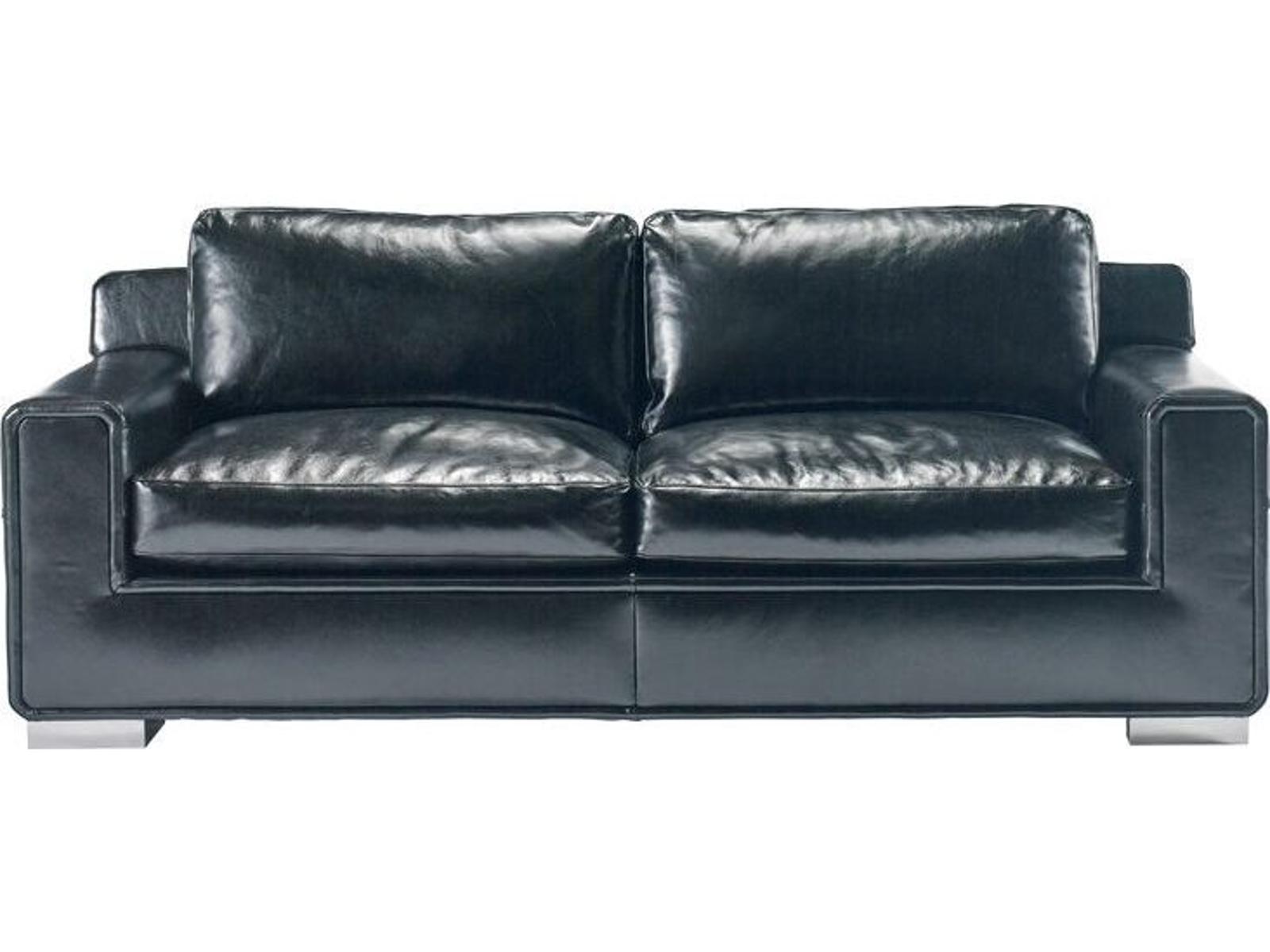 Hinson 2-Seat Black Leather Sofa with Clear Lacquer Metal Legs