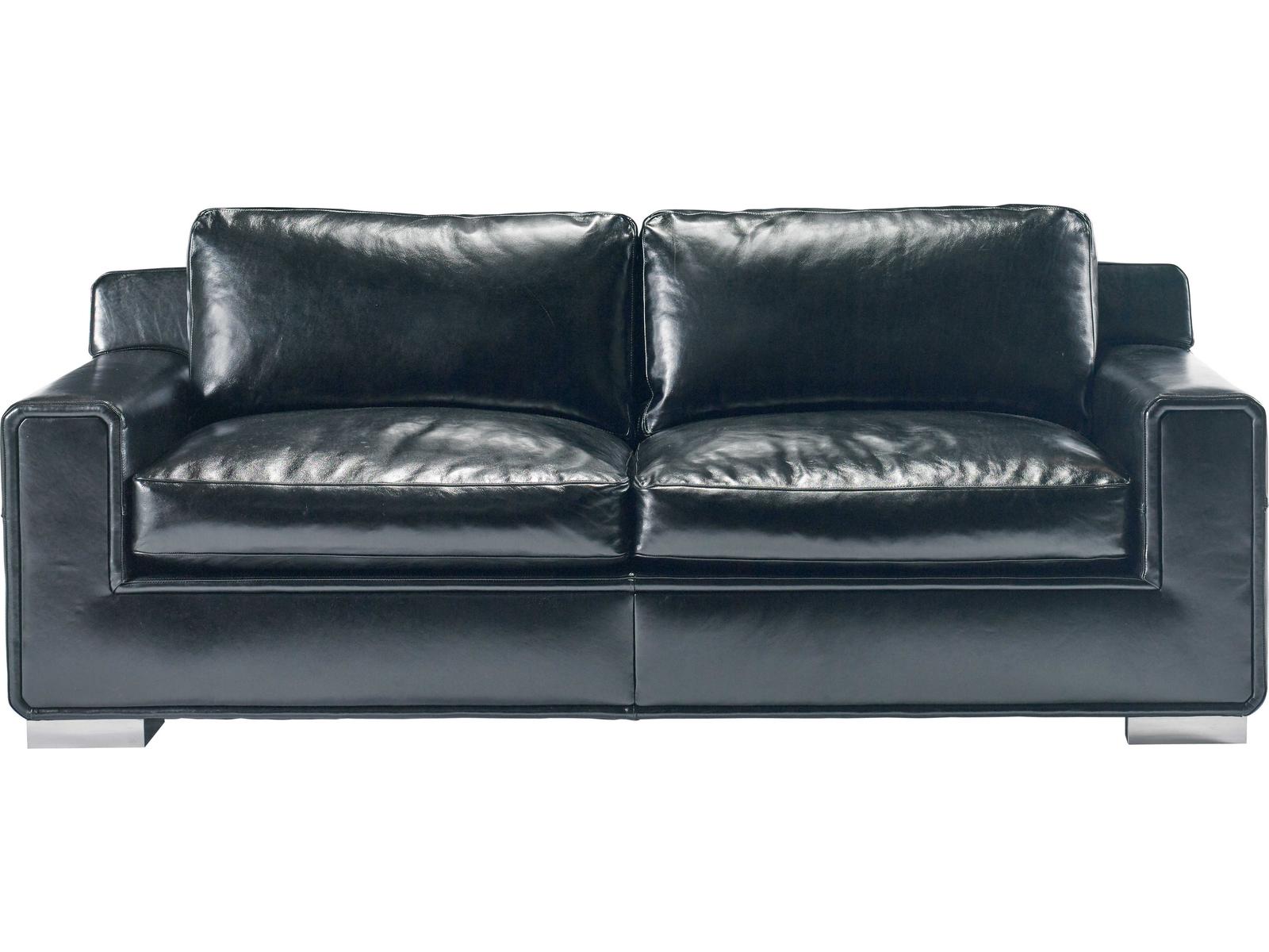 Hinson 2-Seat Black Leather Sofa with Clear Lacquer Metal Legs