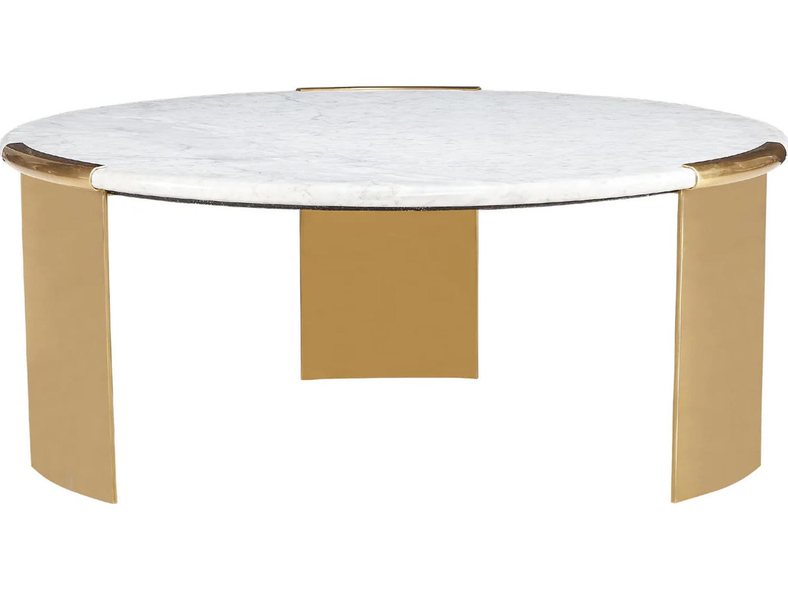 Chloe Round Coffee Table with White Carrera Marble Top and Brass Base