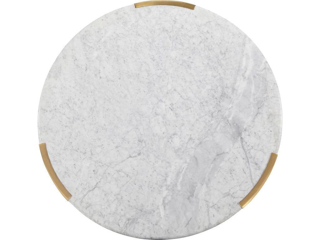 Chloe Round Coffee Table with White Carrera Marble Top and Brass Base