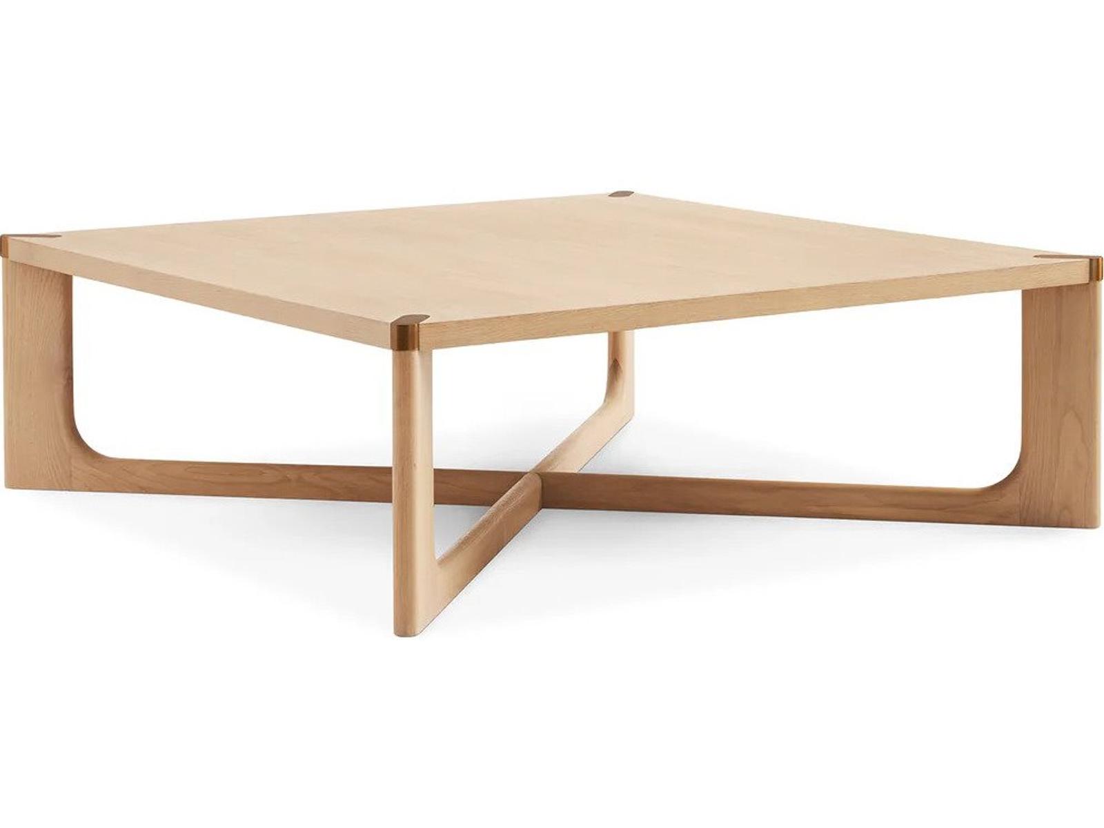 Knox Square Coffee Table in Natural Oak with Brass Accents