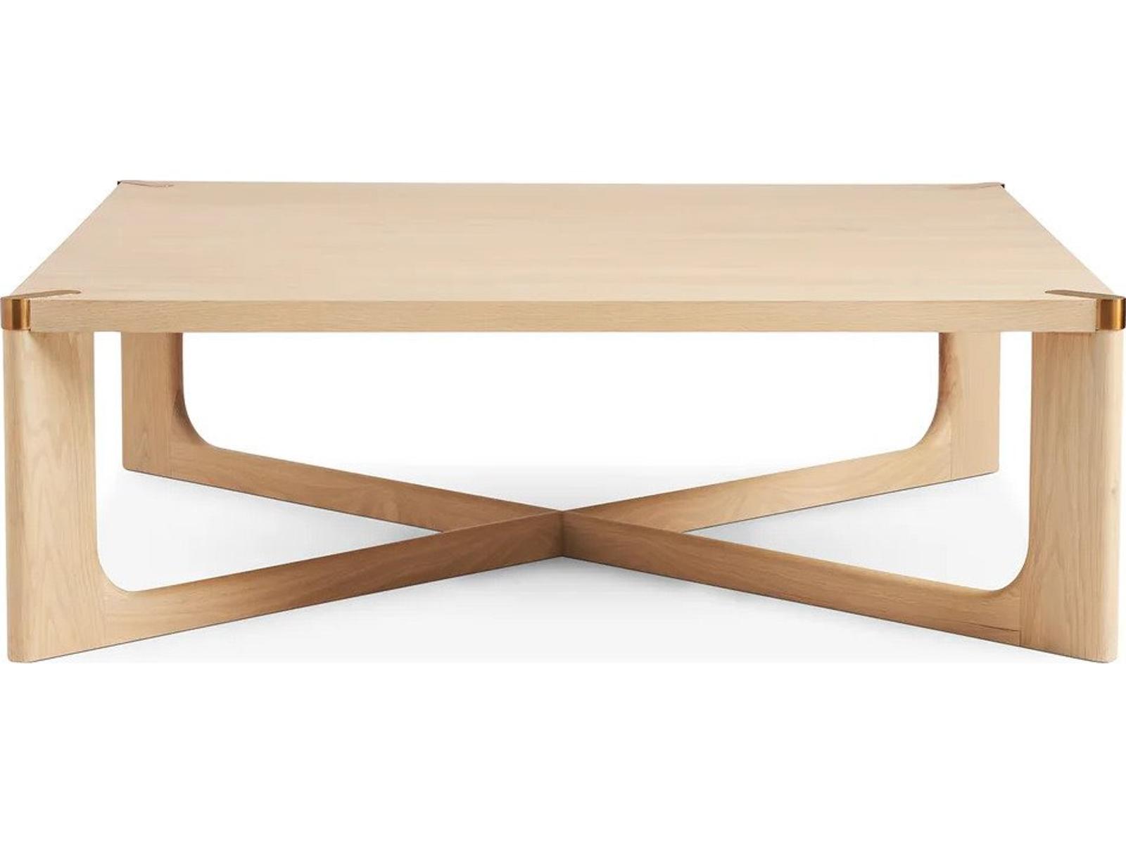 Knox Square Coffee Table in Natural Oak with Brass Accents
