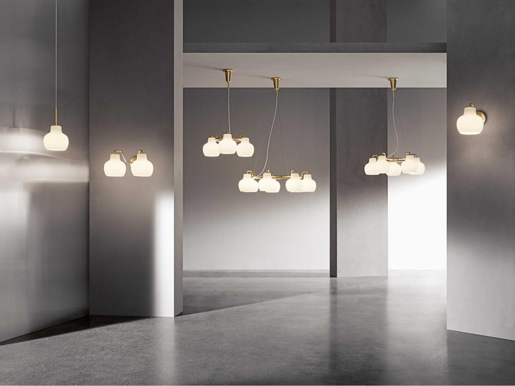 Louis Poulsen VL Ring Crown 3-Light Chandelier in Polished Brass and White Opal Glass