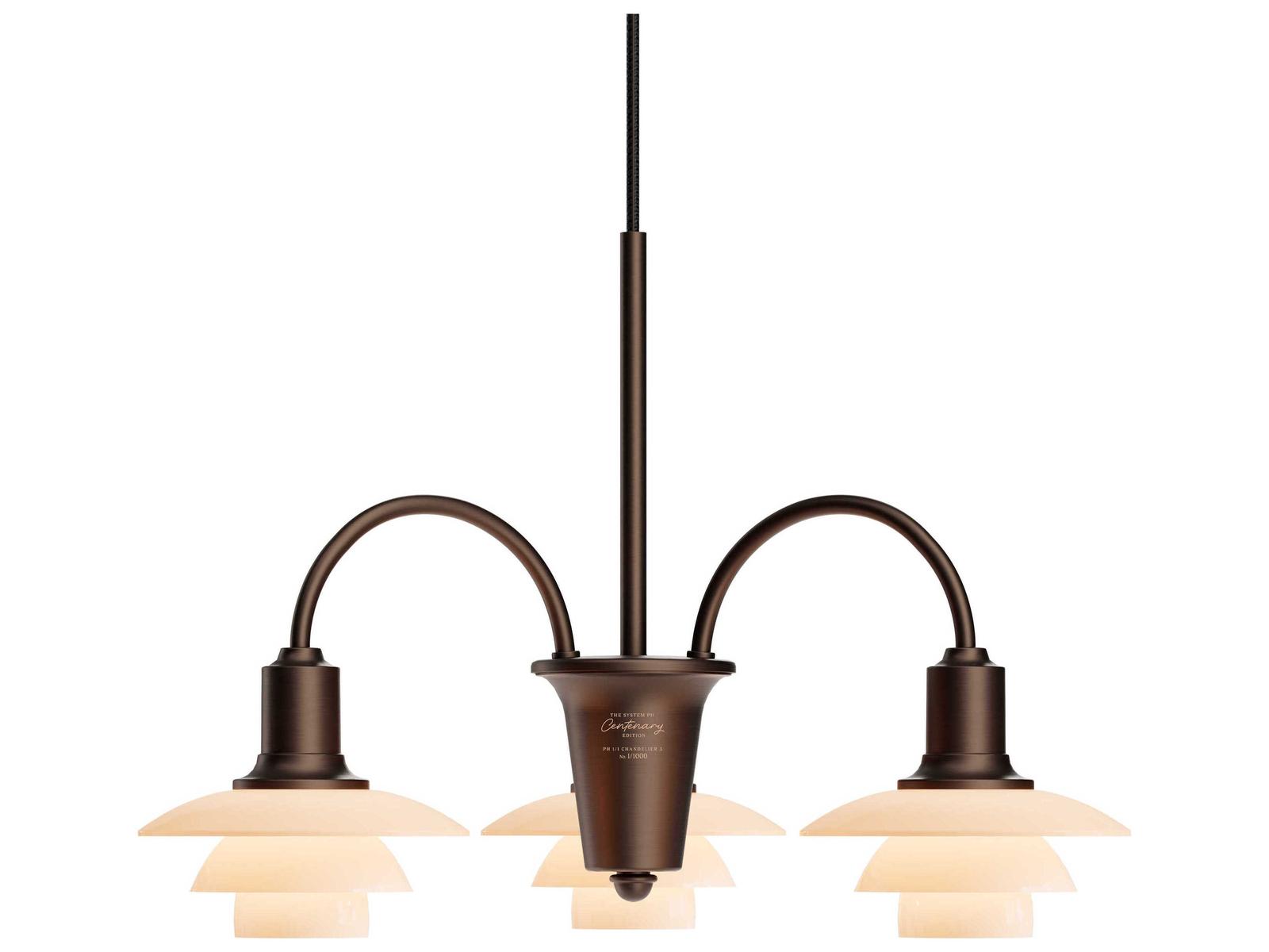 Louis Poulsen PH 1 1 Centenary Edition 3-Light Chandelier Aged Brass Dusty Terracotta