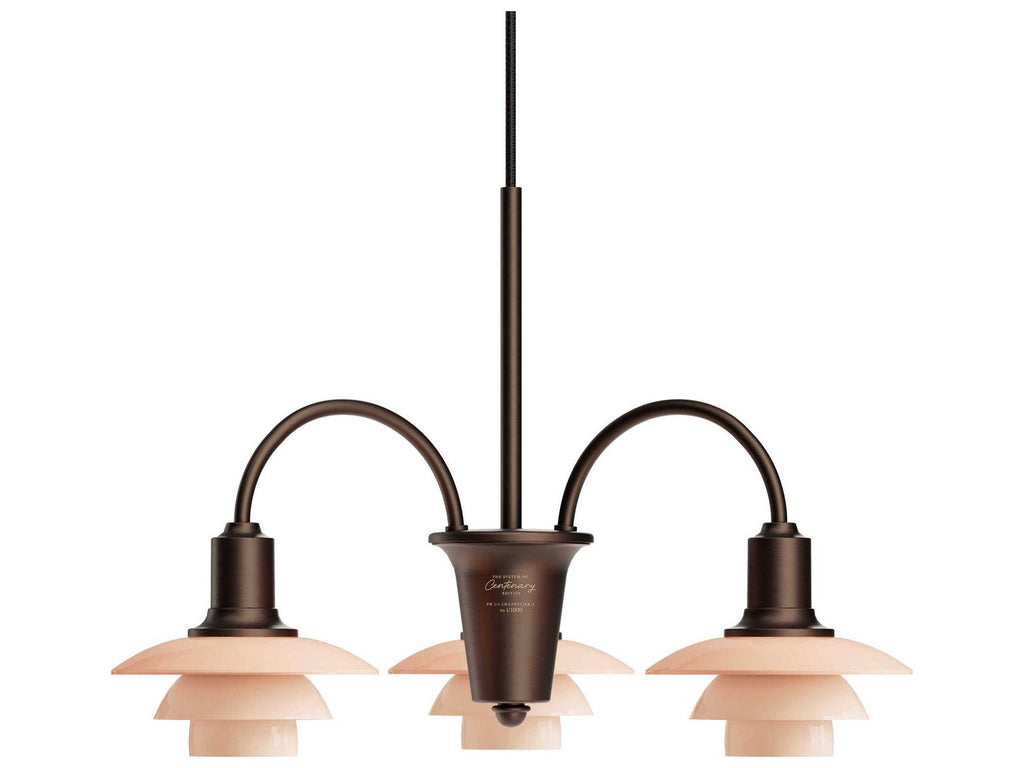 Louis Poulsen PH 1 1 Centenary Edition 3-Light Chandelier Aged Brass Dusty Terracotta