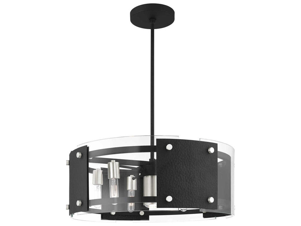 Livex Lighting Barcelona 7-Light Black Brushed Nickel Glass Drum Chandelier