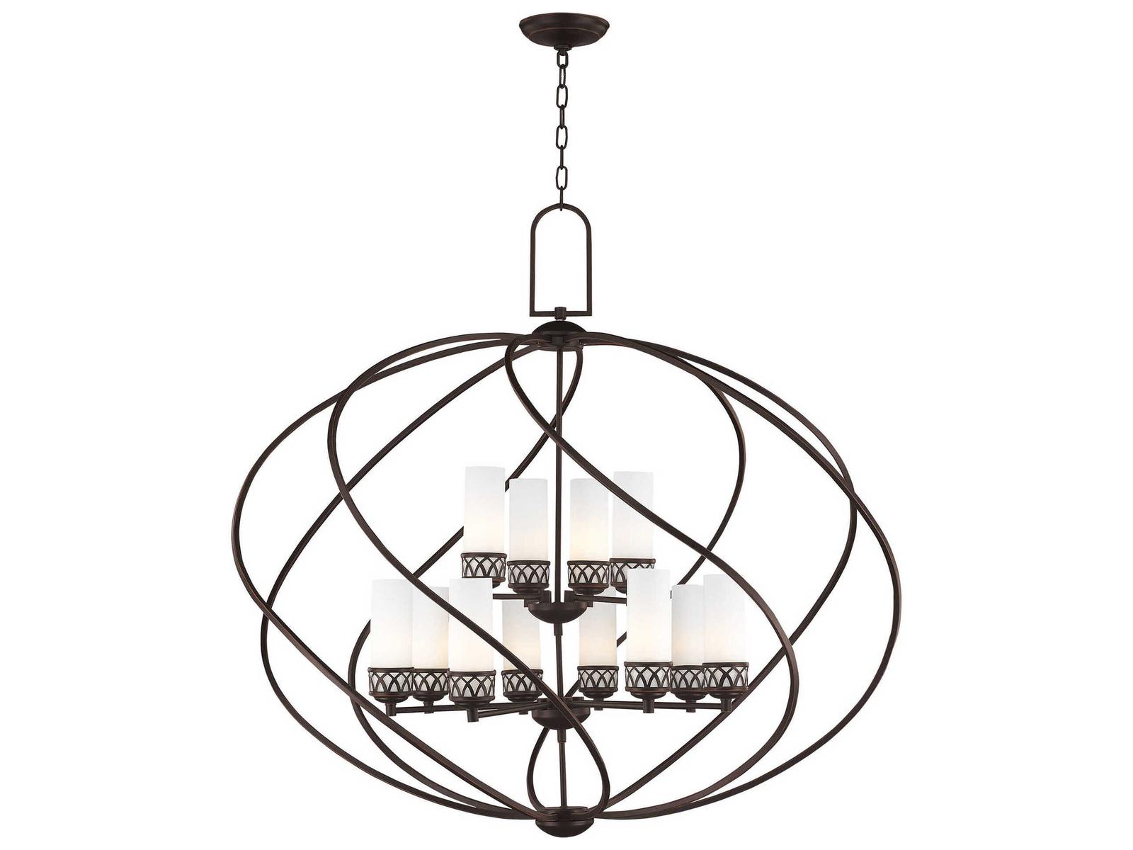 Livex Lighting Westfield 12-Light Foyer Chandelier in Olde Bronze with Satin Opal White Glass