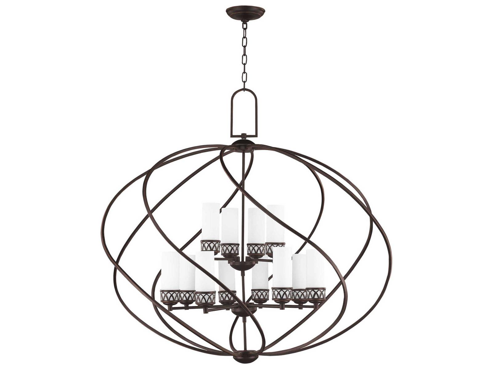 Livex Lighting Westfield 12-Light Foyer Chandelier in Olde Bronze with Satin Opal White Glass