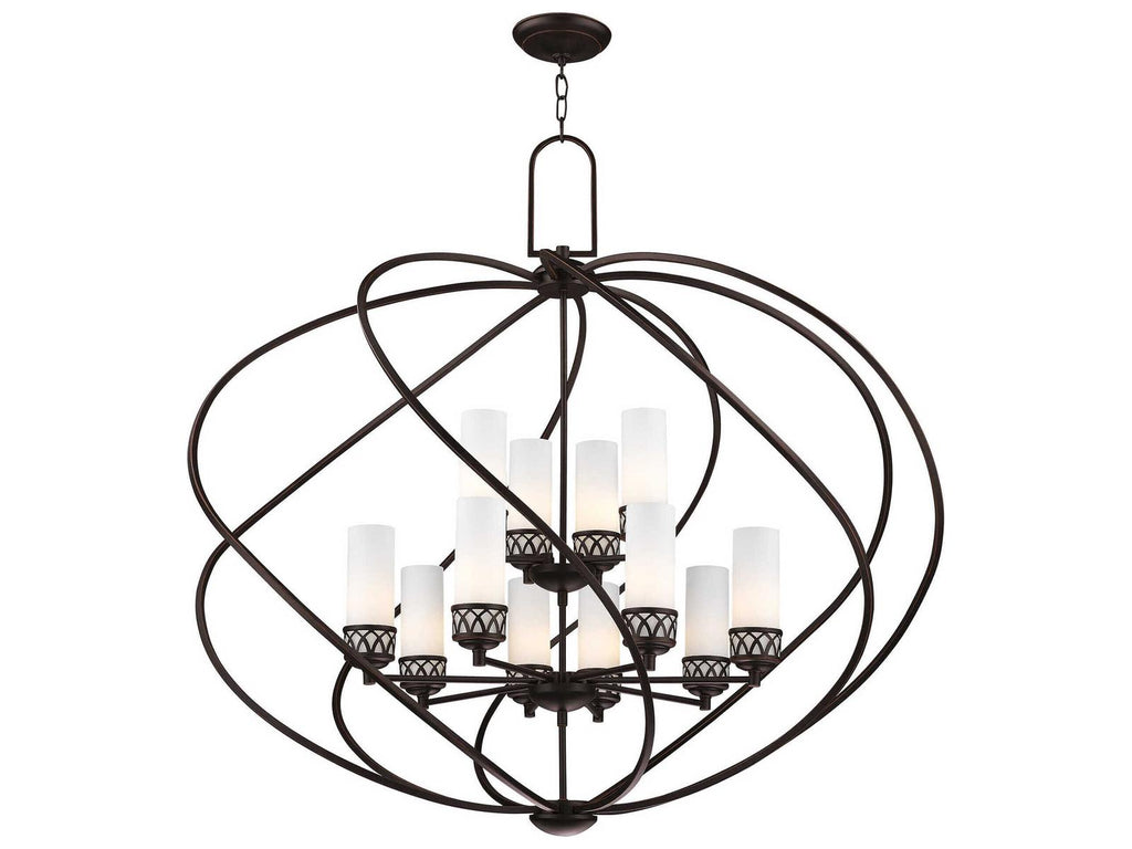 Livex Lighting Westfield 12-Light Foyer Chandelier in Olde Bronze with Satin Opal White Glass
