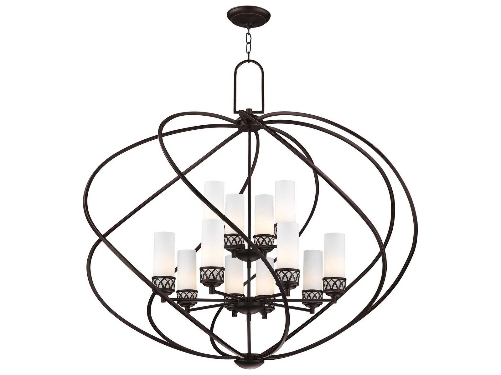 Livex Lighting Westfield 12-Light Foyer Chandelier in Olde Bronze with Satin Opal White Glass
