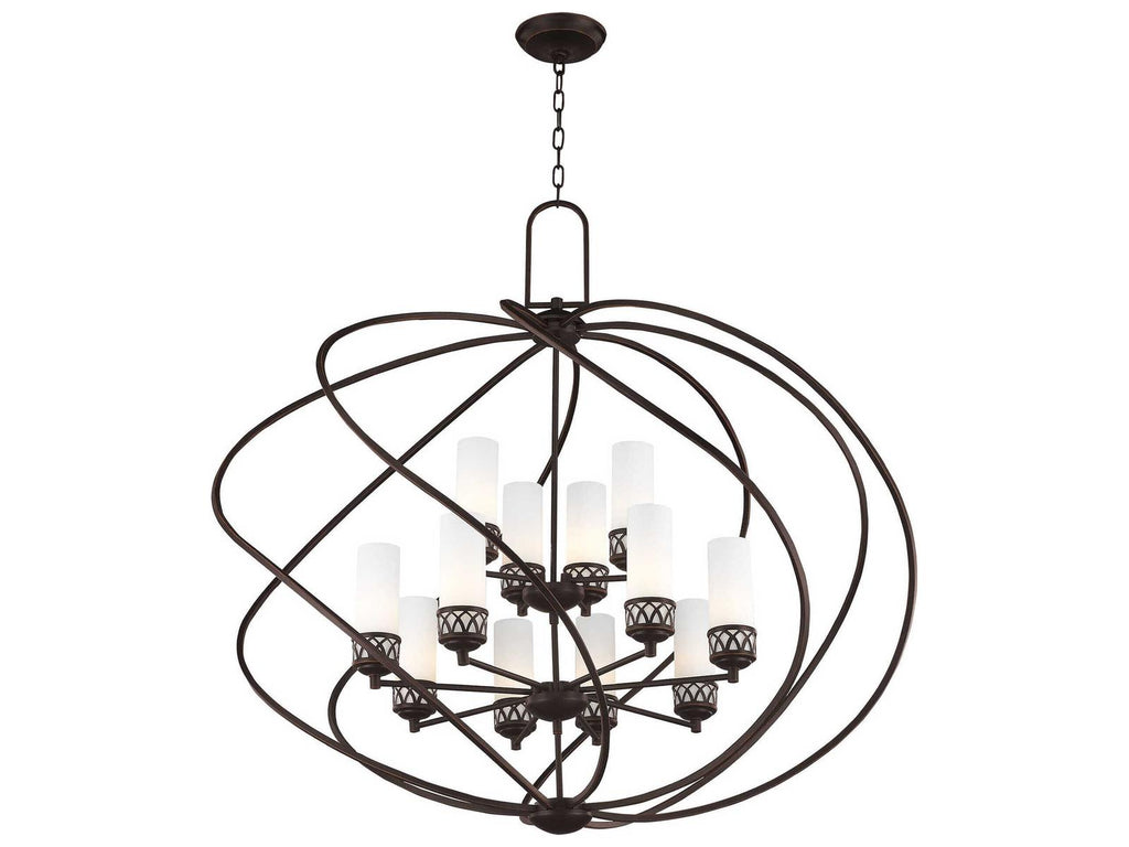 Livex Lighting Westfield 12-Light Foyer Chandelier in Olde Bronze with Satin Opal White Glass