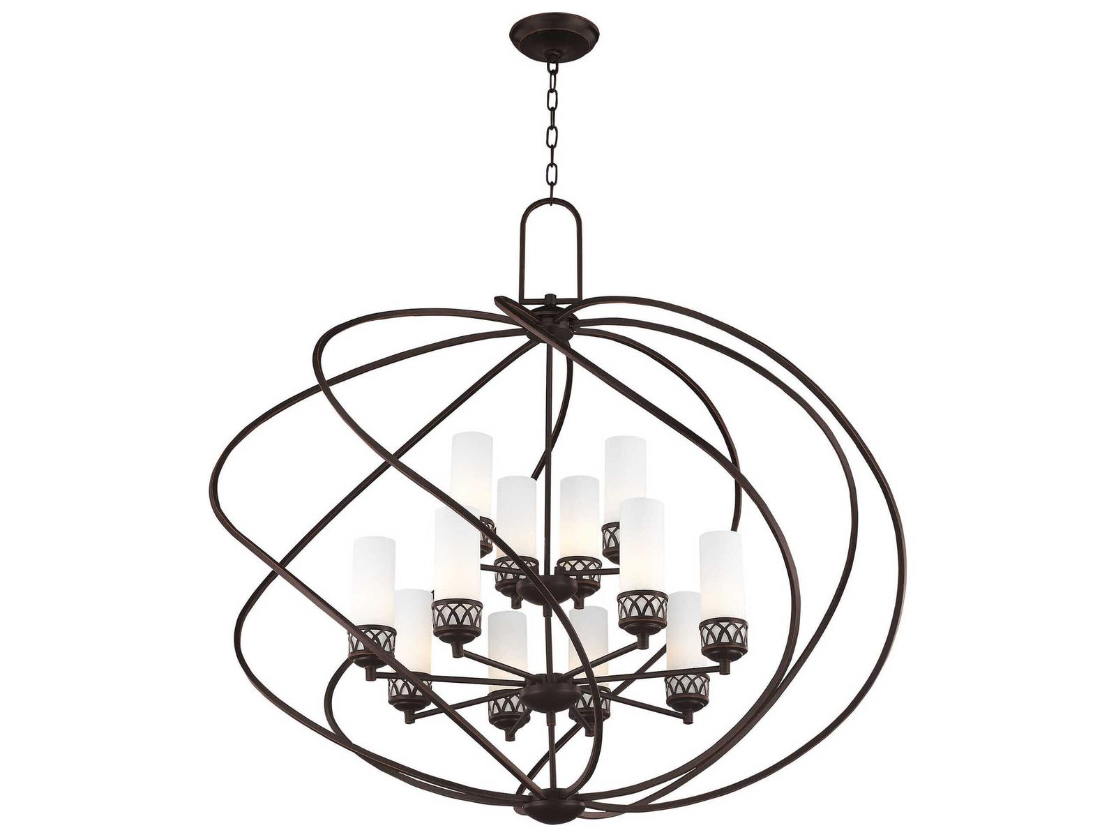 Livex Lighting Westfield 12-Light Foyer Chandelier in Olde Bronze with Satin Opal White Glass