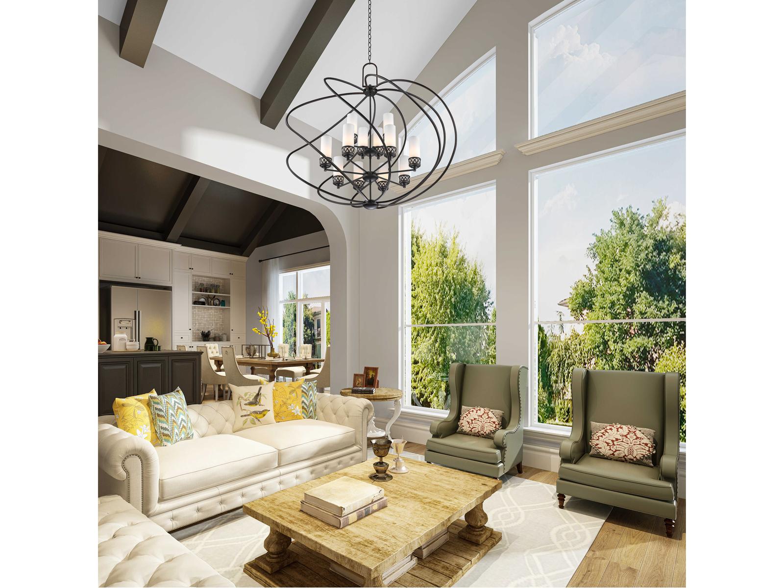 Livex Lighting Westfield 12-Light Foyer Chandelier in Olde Bronze with Satin Opal White Glass
