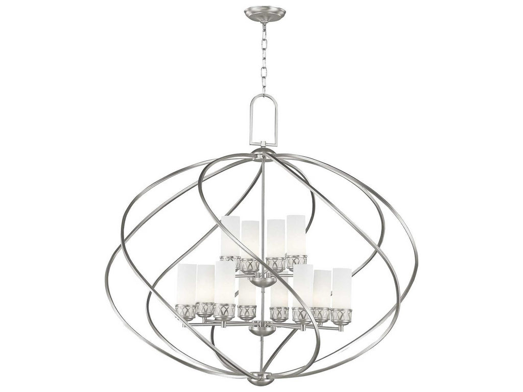 Livex Lighting Westfield 12-Light Brushed Nickel Glass Candelabra Tiered Chandelier