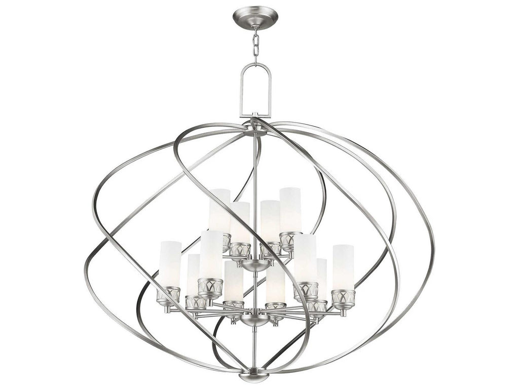 Livex Lighting Westfield 12-Light Brushed Nickel Glass Candelabra Tiered Chandelier