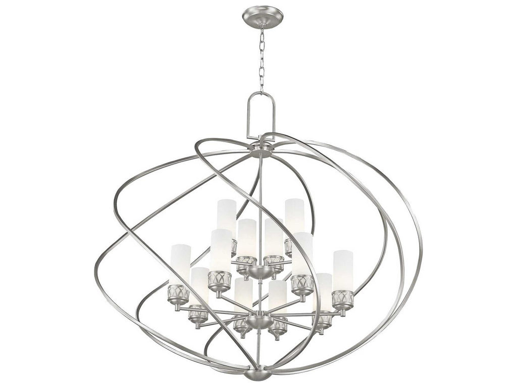 Livex Lighting Westfield 12-Light Brushed Nickel Glass Candelabra Tiered Chandelier