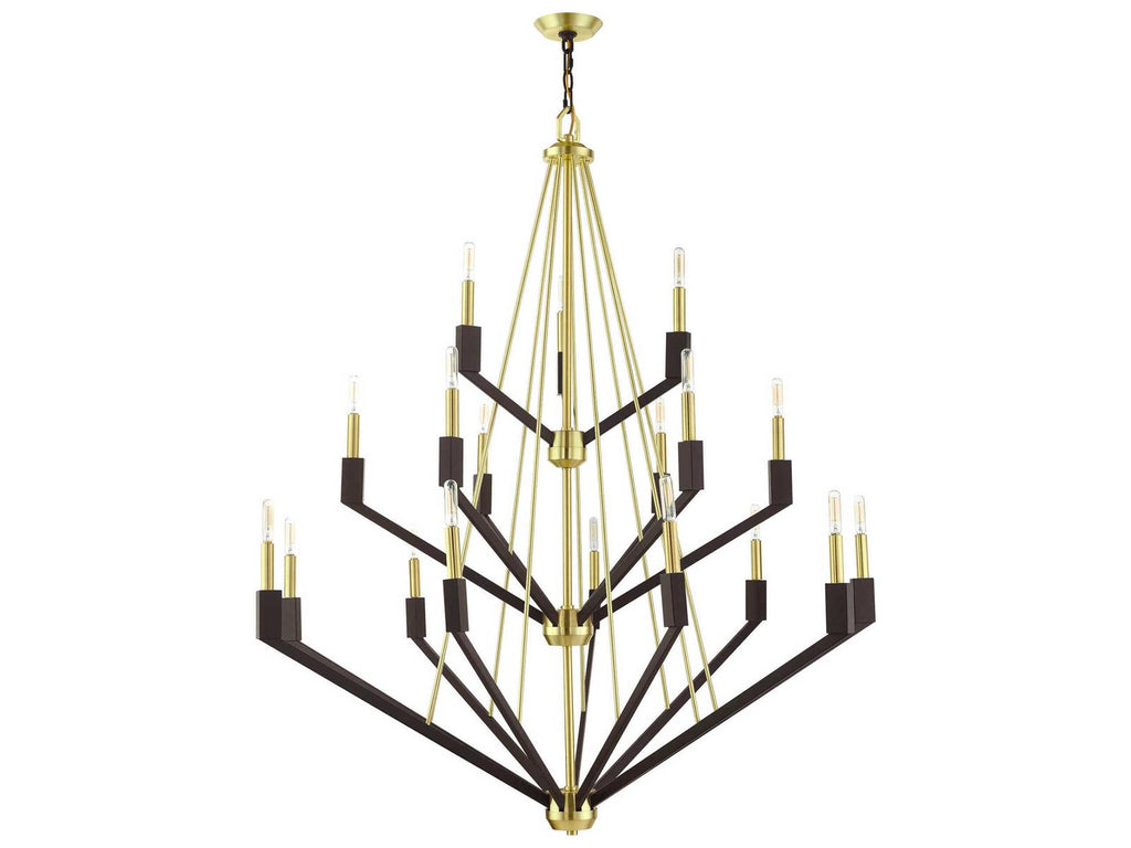 Livex Lighting Beckett 18-Light Tiered Chandelier in Satin Brass and Bronze