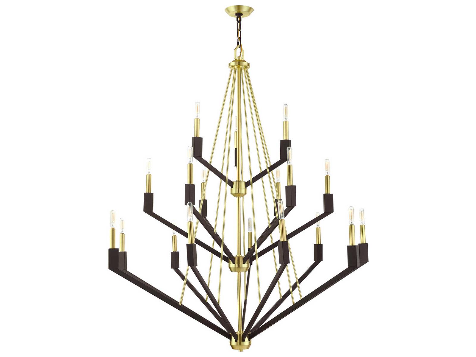 Livex Lighting Beckett 18-Light Tiered Chandelier in Satin Brass and Bronze