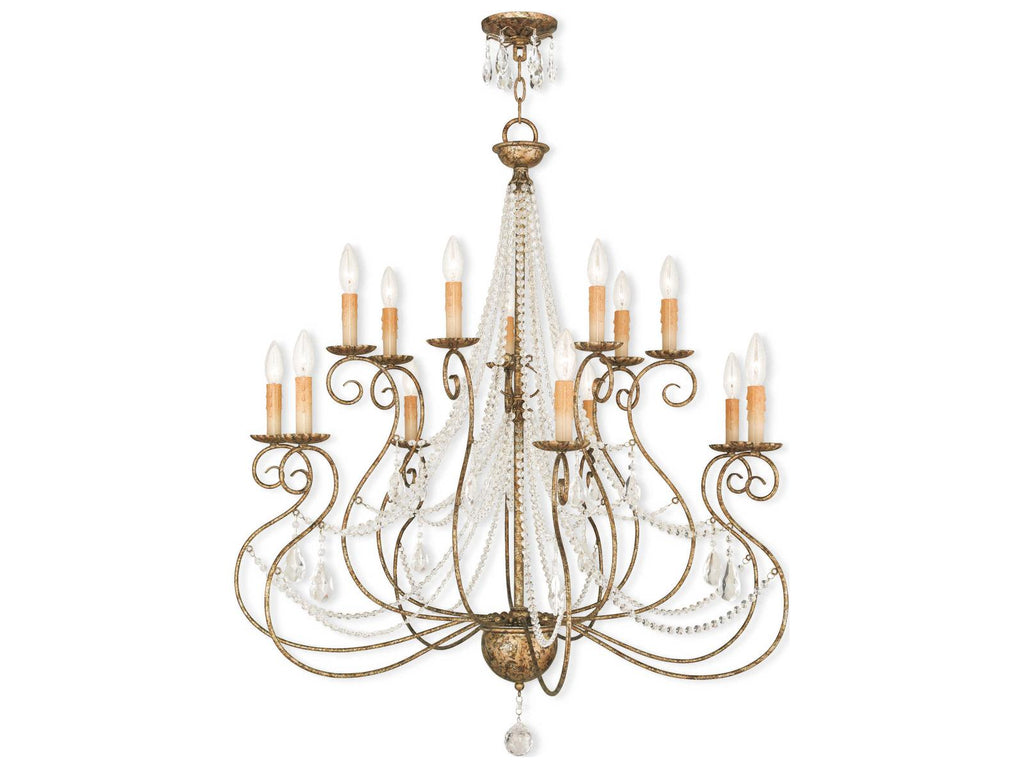 Livex Lighting Isabella 14-Light Hand Applied European Bronze Chandelier with Clear Crystals