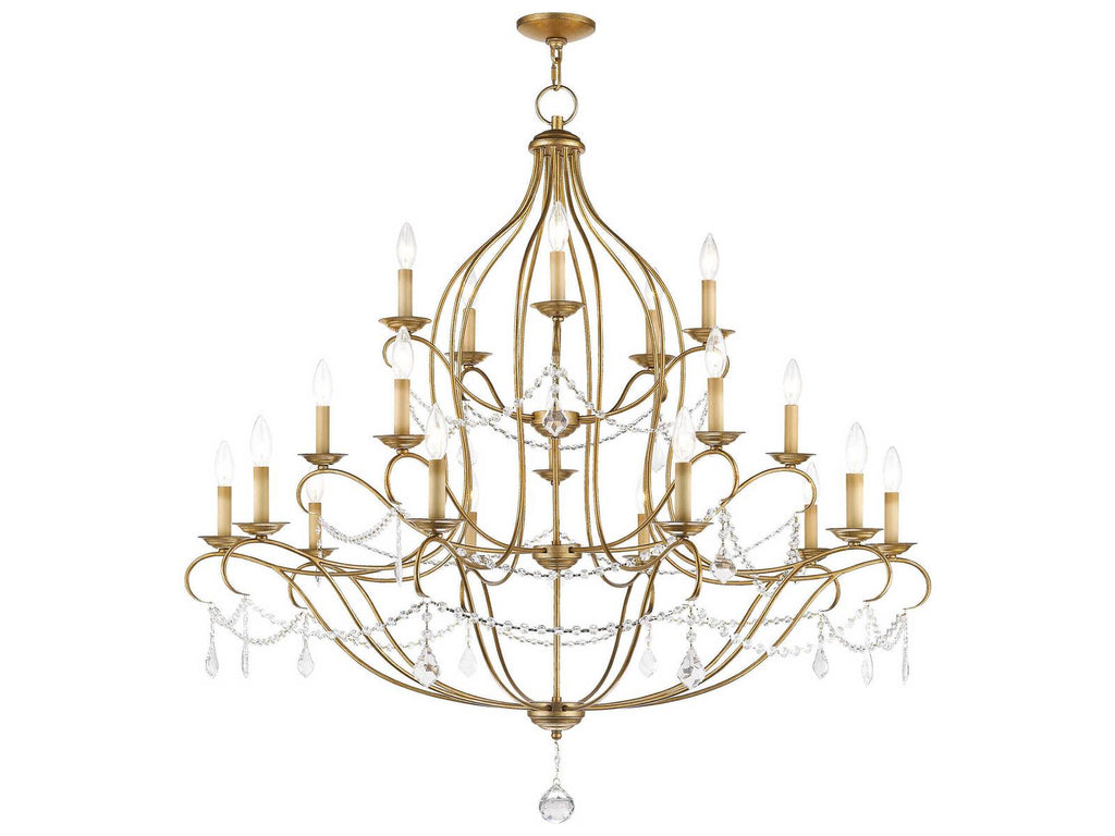 Livex Lighting Chesterfield 12-Light Antique Gold Leaf Crystal Candelabra Chandelier