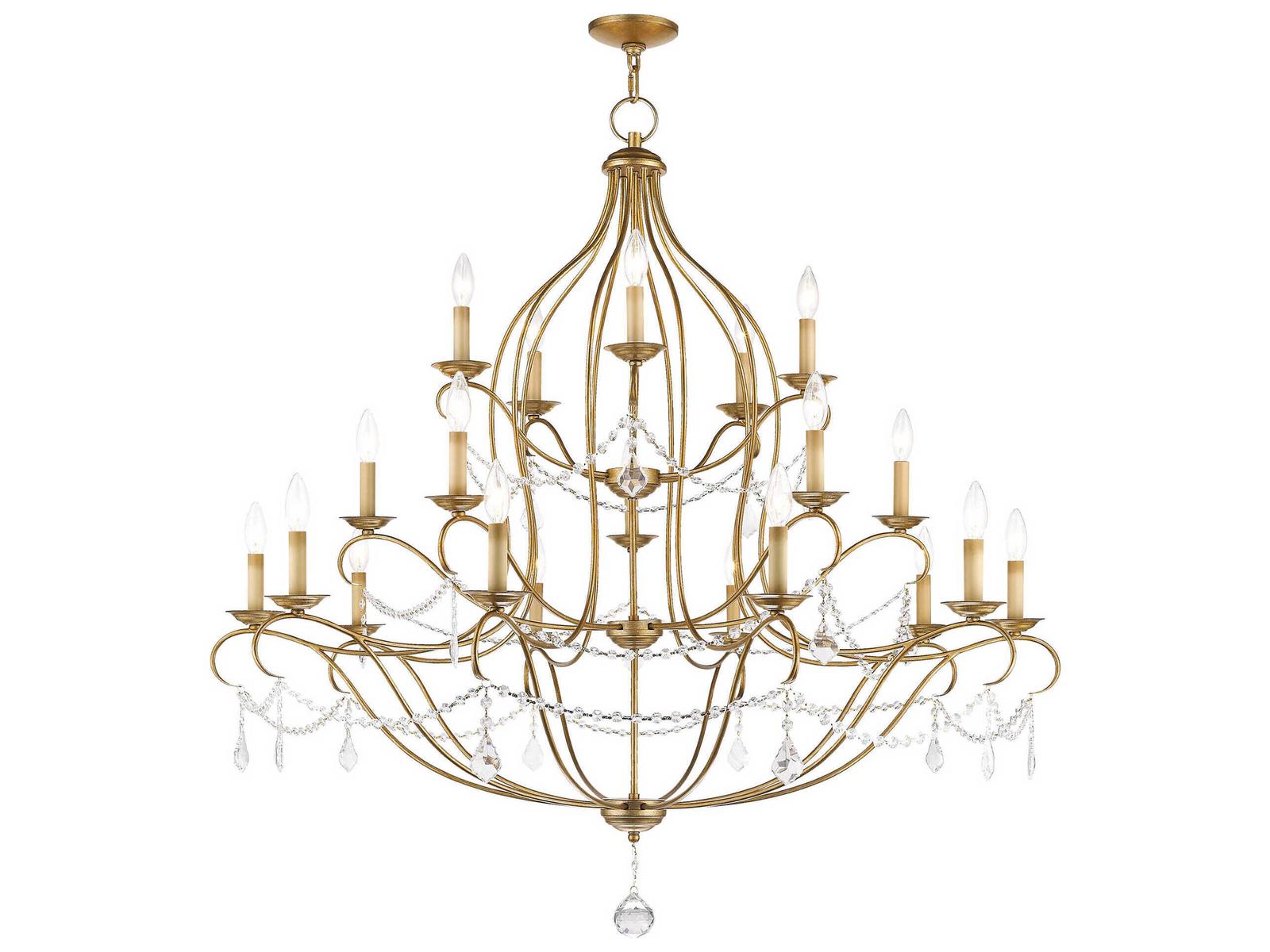 Livex Lighting Chesterfield 12-Light Antique Gold Leaf Crystal Candelabra Chandelier