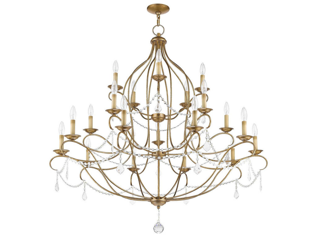 Livex Lighting Chesterfield 12-Light Antique Gold Leaf Crystal Candelabra Chandelier