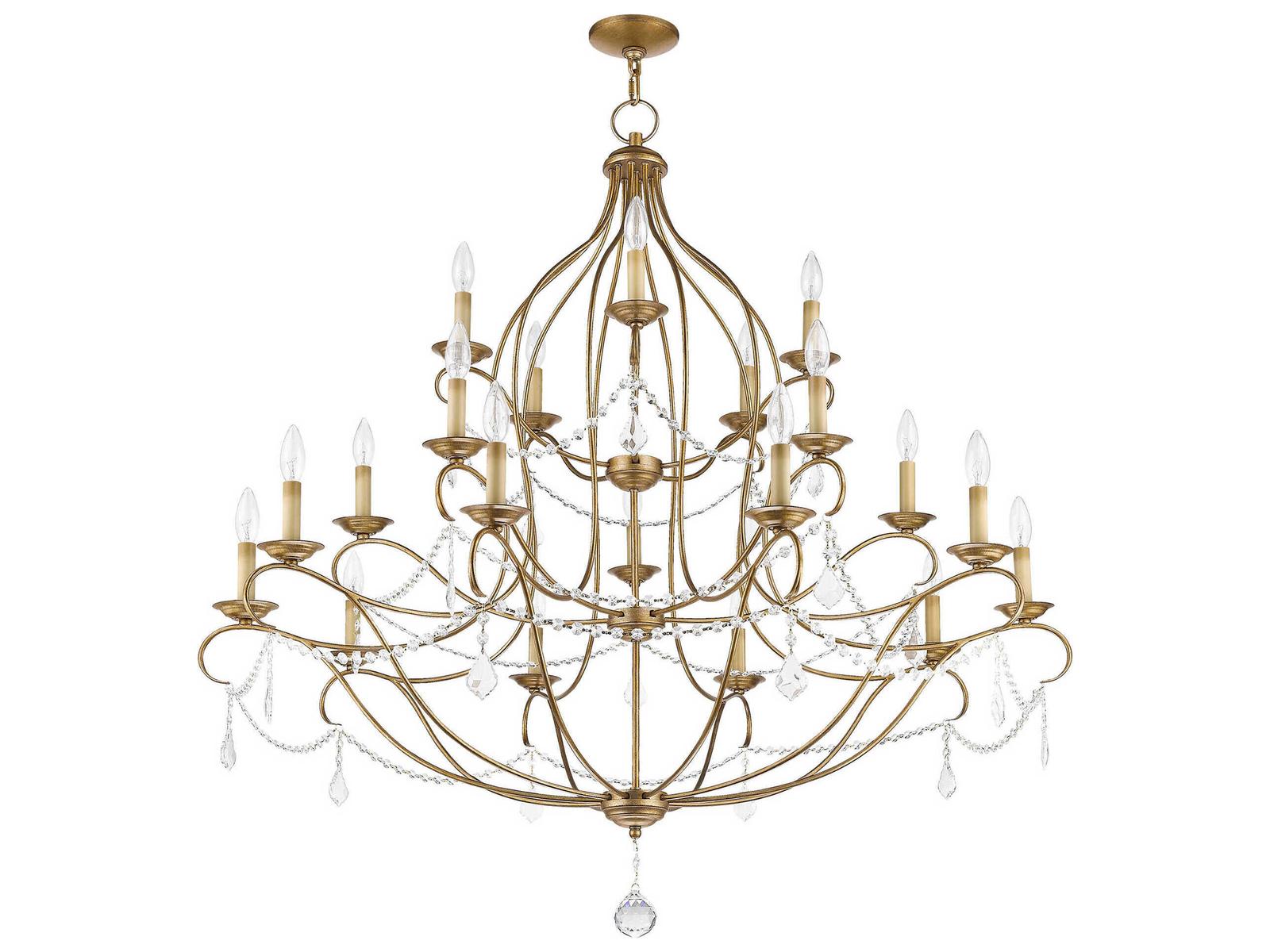 Livex Lighting Chesterfield 12-Light Antique Gold Leaf Crystal Candelabra Chandelier