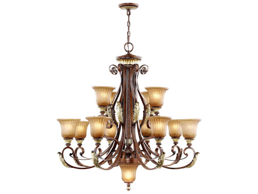Livex Lighting Villa Verona 13-Light Chandelier in Verona Bronze with Aged Gold Leaf Accents