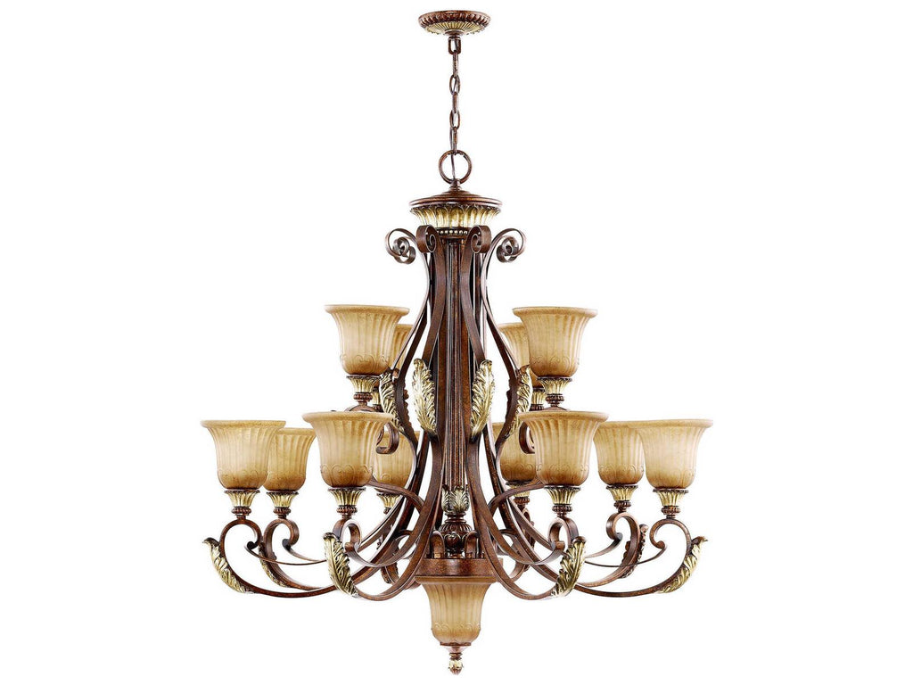 Livex Lighting Villa Verona 13-Light Chandelier in Verona Bronze with Aged Gold Leaf Accents