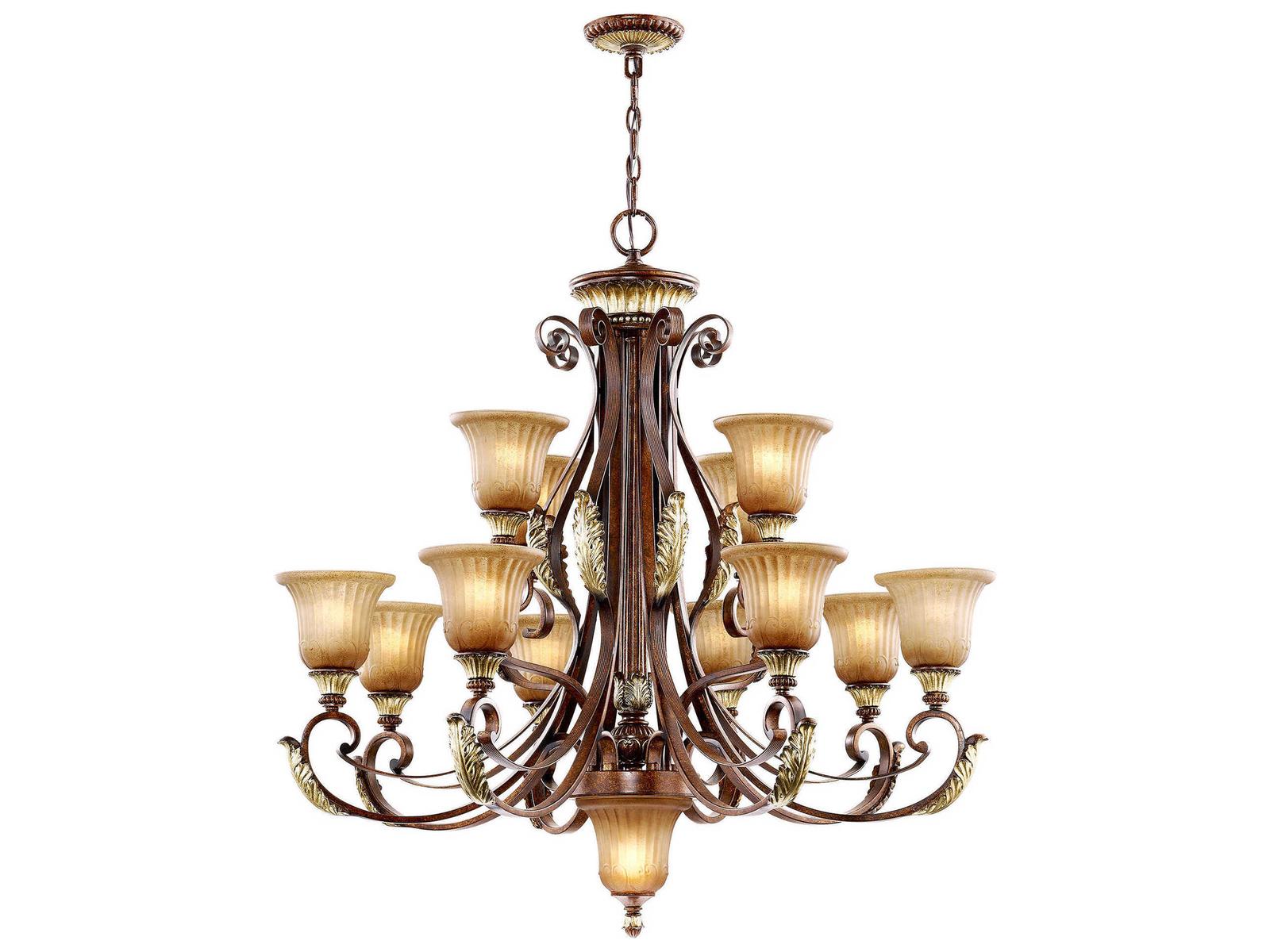 Livex Lighting Villa Verona 13-Light Chandelier in Verona Bronze with Aged Gold Leaf Accents