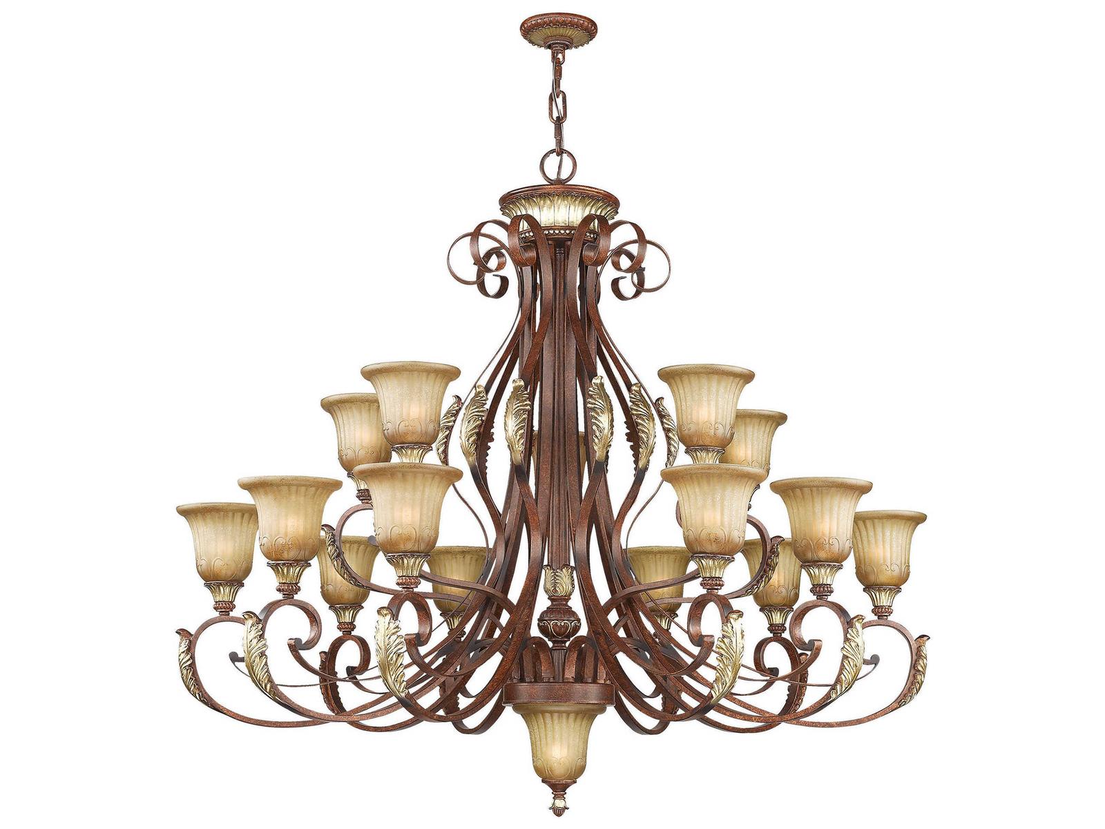 Livex Lighting Villa Verona 16-Light Tiered Chandelier in Verona Bronze with Aged Gold Leaf