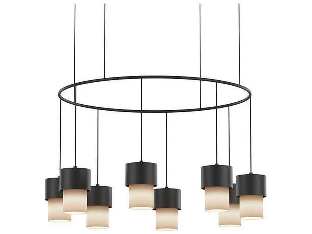 Luxcambra Kan 8-Light Modern Chandelier in Textured Black with Cotonet Shades