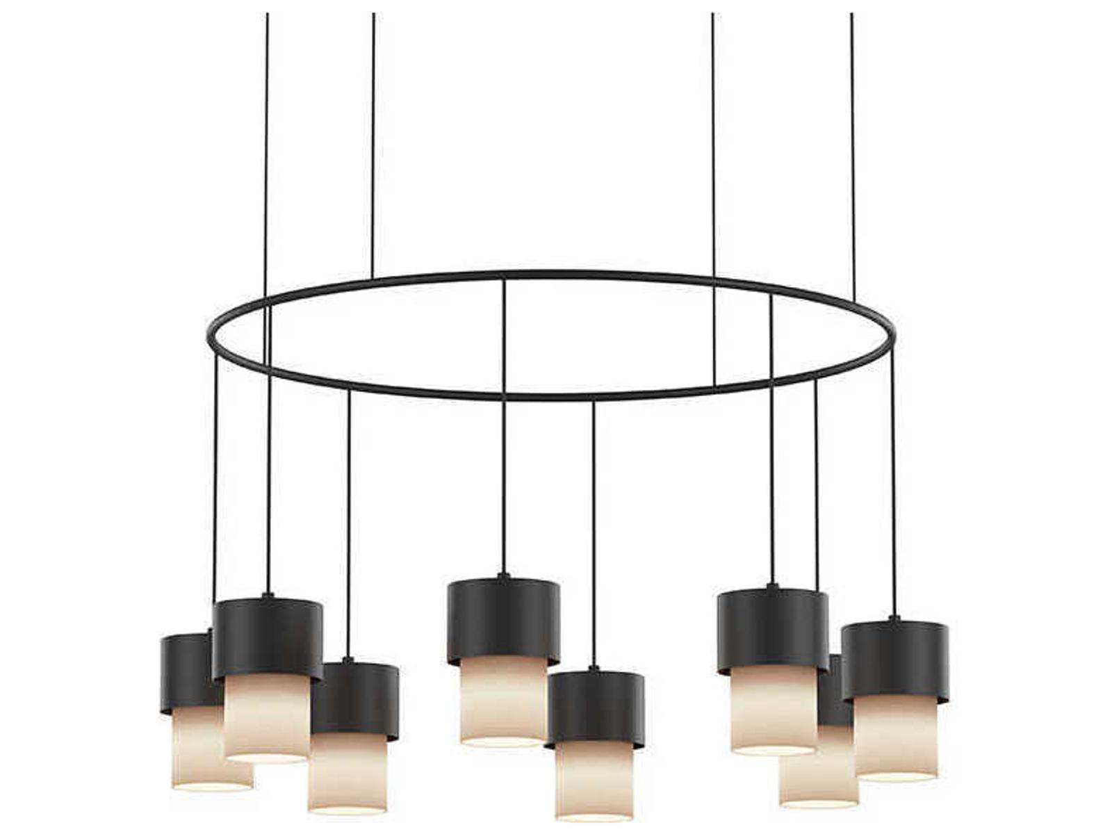 Luxcambra Kan 8-Light Modern Chandelier in Textured Black with Cotonet Shades