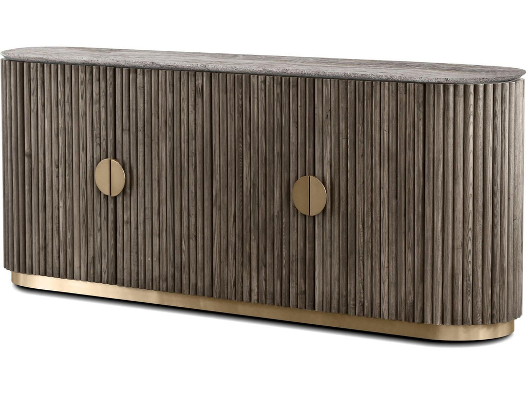 Koii 76-Inch Ash Wood Sideboard with Silver Grey Travertine Top