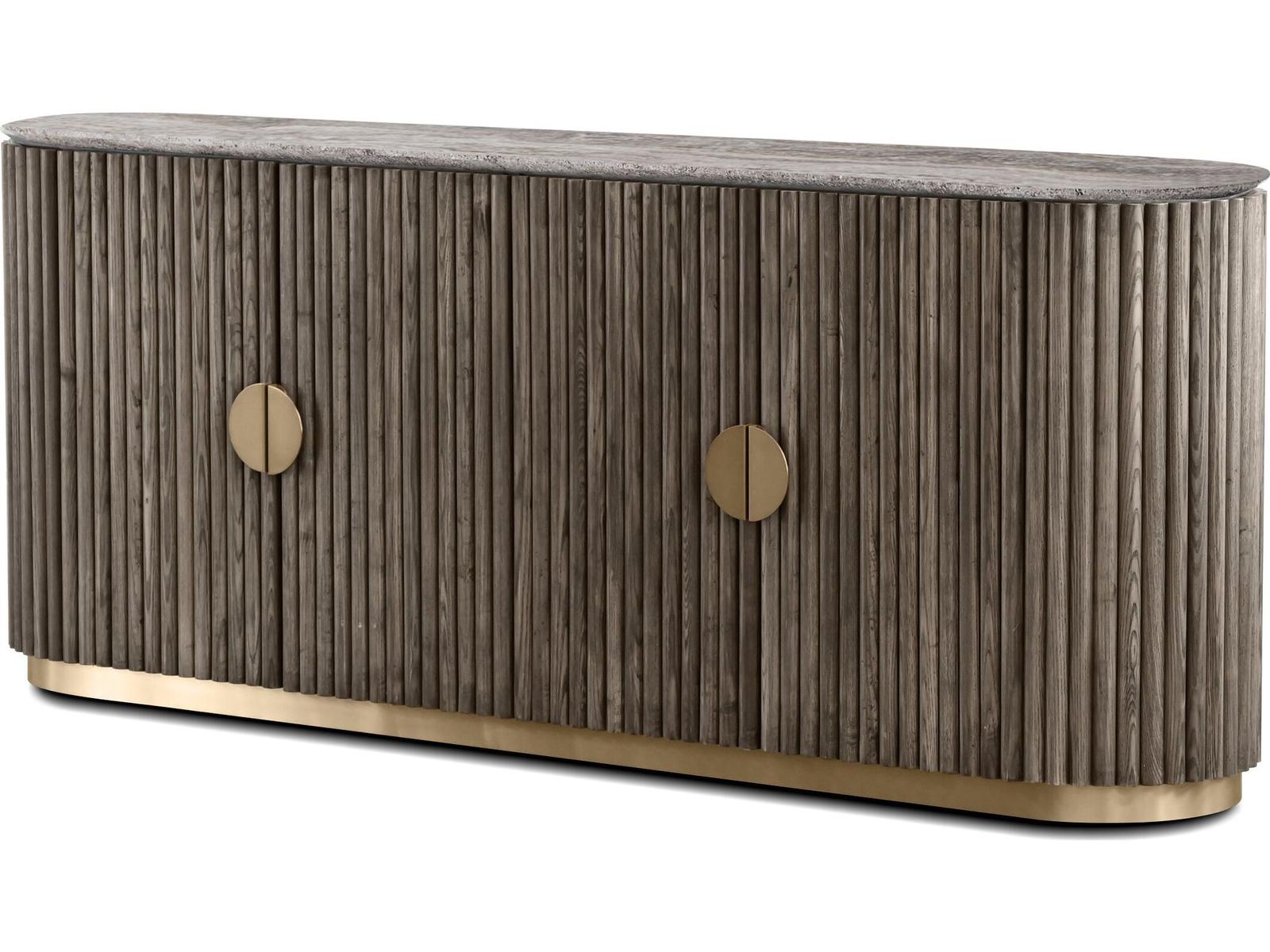 Koii 76-Inch Ash Wood Sideboard with Silver Grey Travertine Top