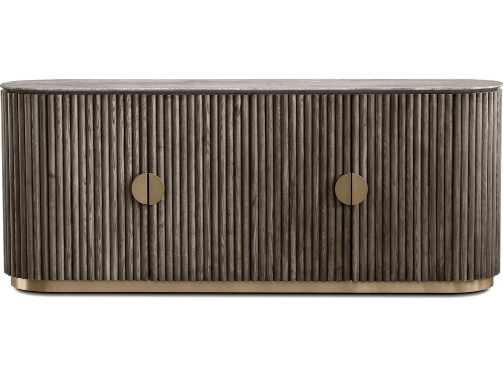Koii 76-Inch Ash Wood Sideboard with Silver Grey Travertine Top