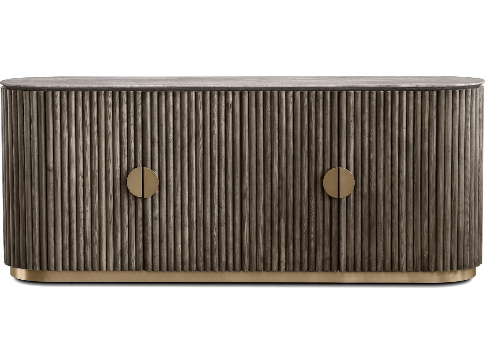 Koii 76-Inch Ash Wood Sideboard with Silver Grey Travertine Top