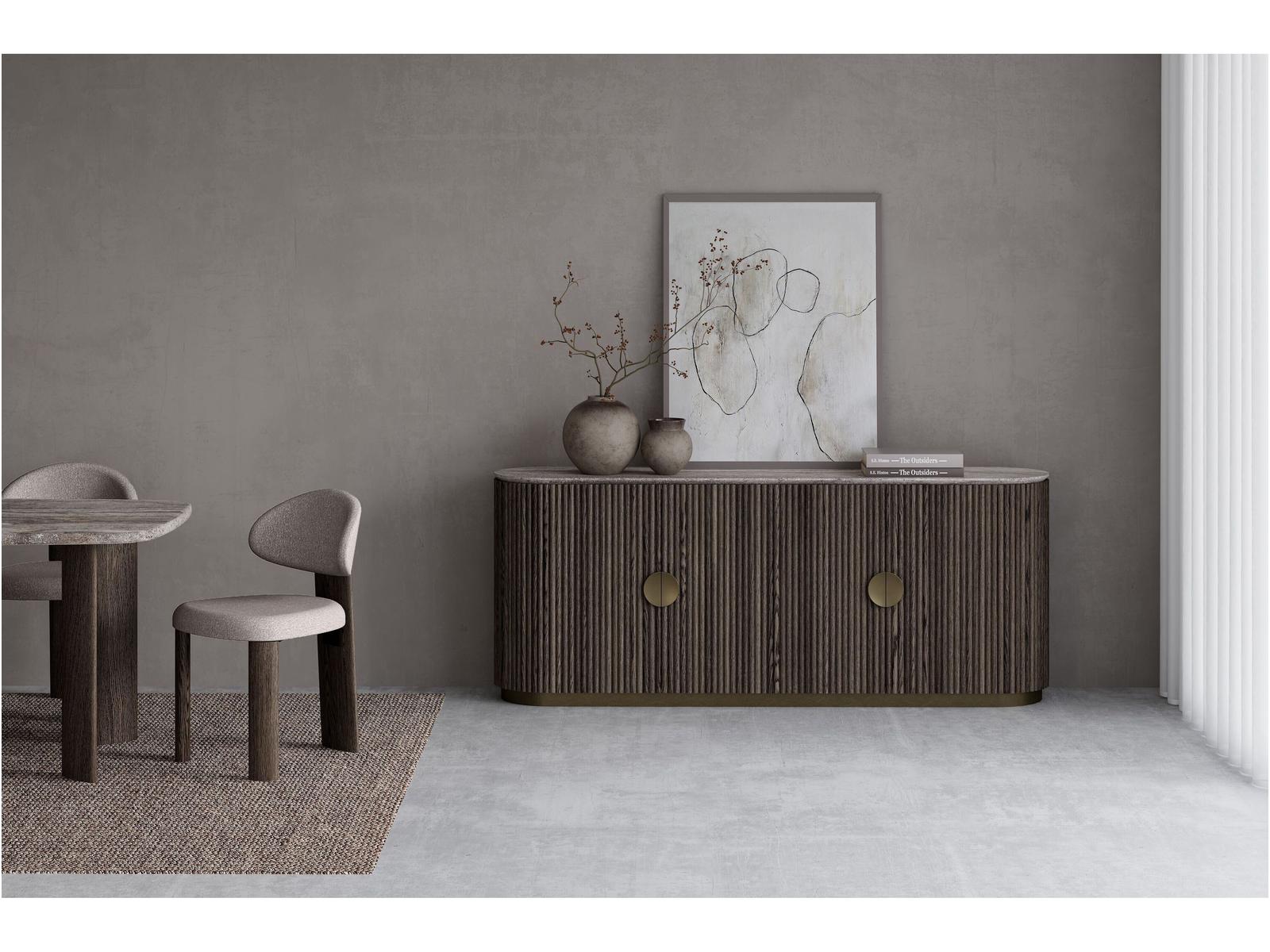 Koii 76-Inch Ash Wood Sideboard with Silver Grey Travertine Top