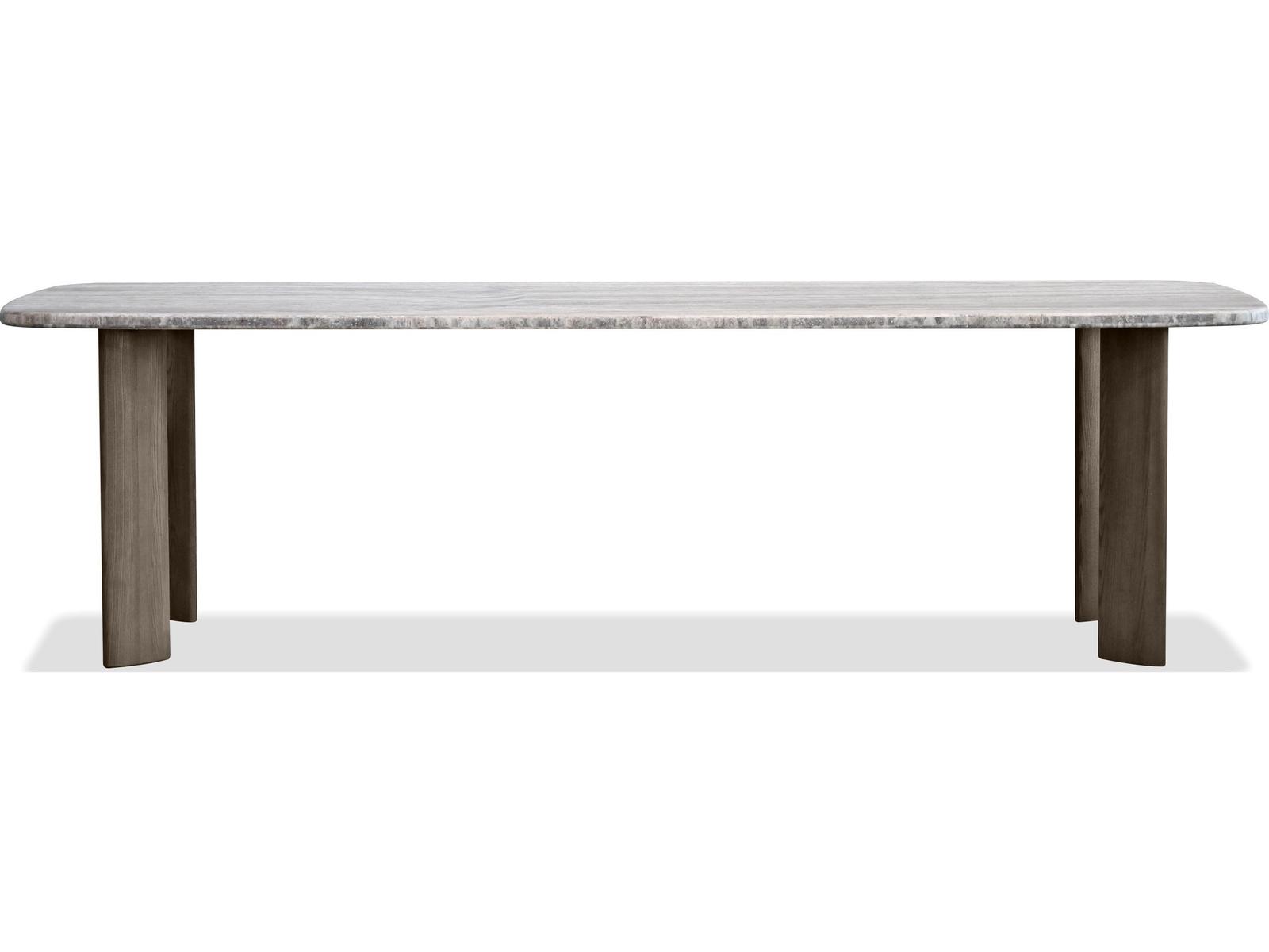 Shoku Rectangular Silver Grey Travertine Marble Top Dining Table