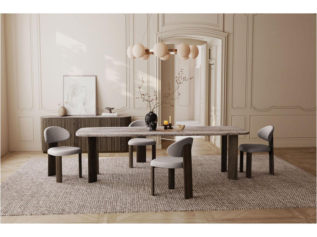Shoku Rectangular Silver Grey Travertine Marble Top Dining Table