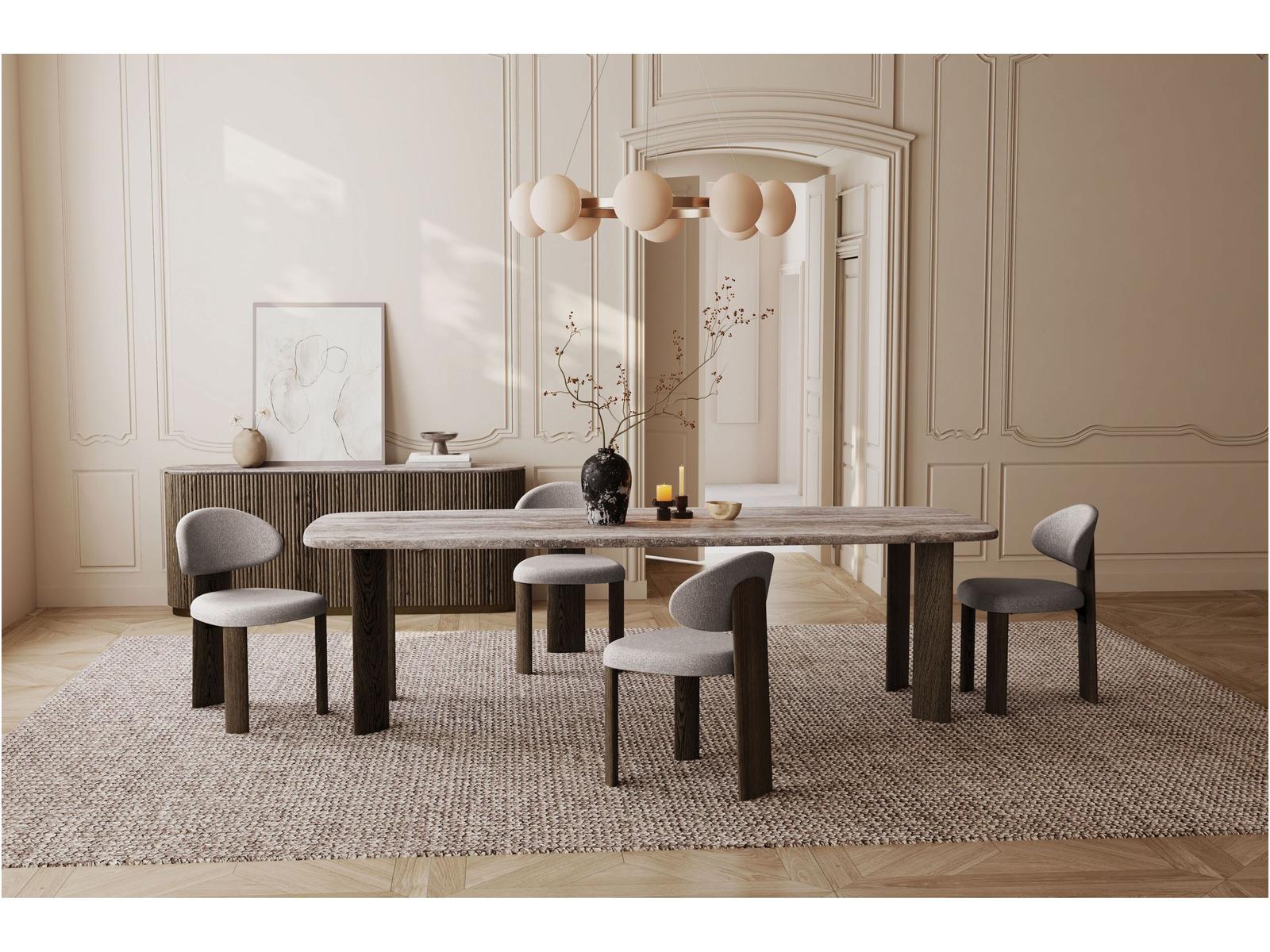 Shoku Rectangular Silver Grey Travertine Marble Top Dining Table