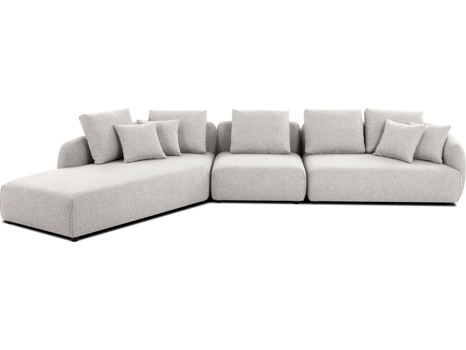 Saba 3-Piece Chaise Facing Left Oat Tweed Fabric Sectional Sofa